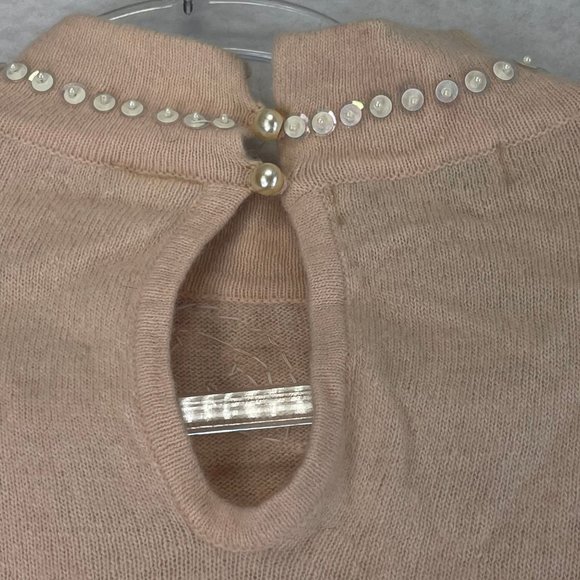 Vintage HORCHOW Womens M Pink Sequined Heart Wool Angora Puff Sleeve Sweater - Picture 12 of 14